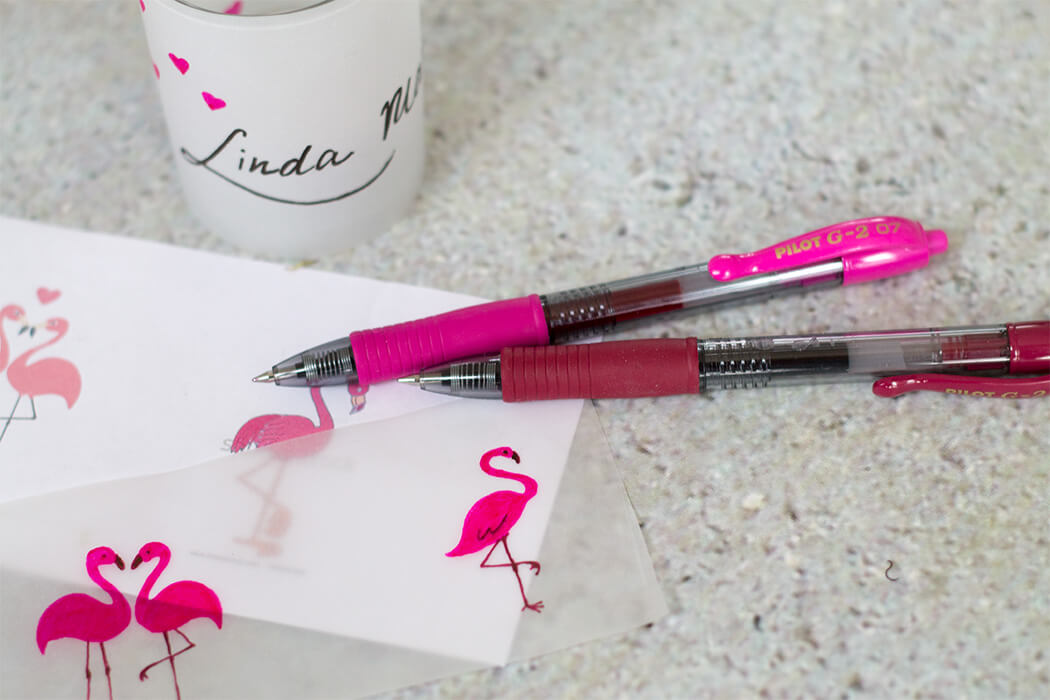 pinke Tischkarten mit Flamingos DIY pink