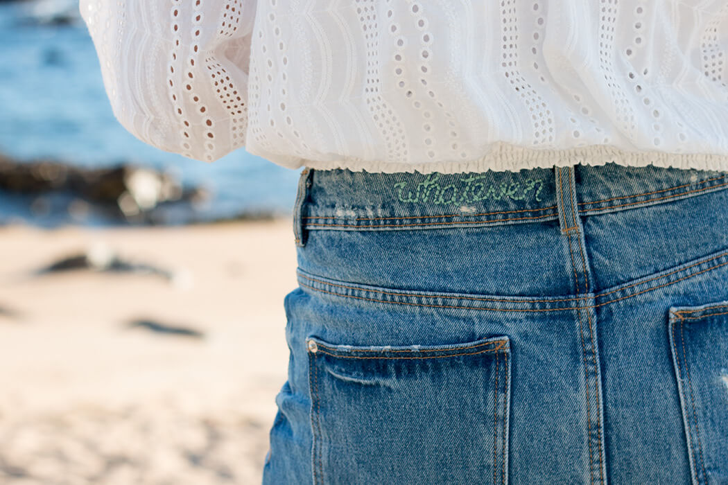 DIY Blog lindaloves - sticken lernen für Anfänger - Jeans mit Schriftzugbesticken