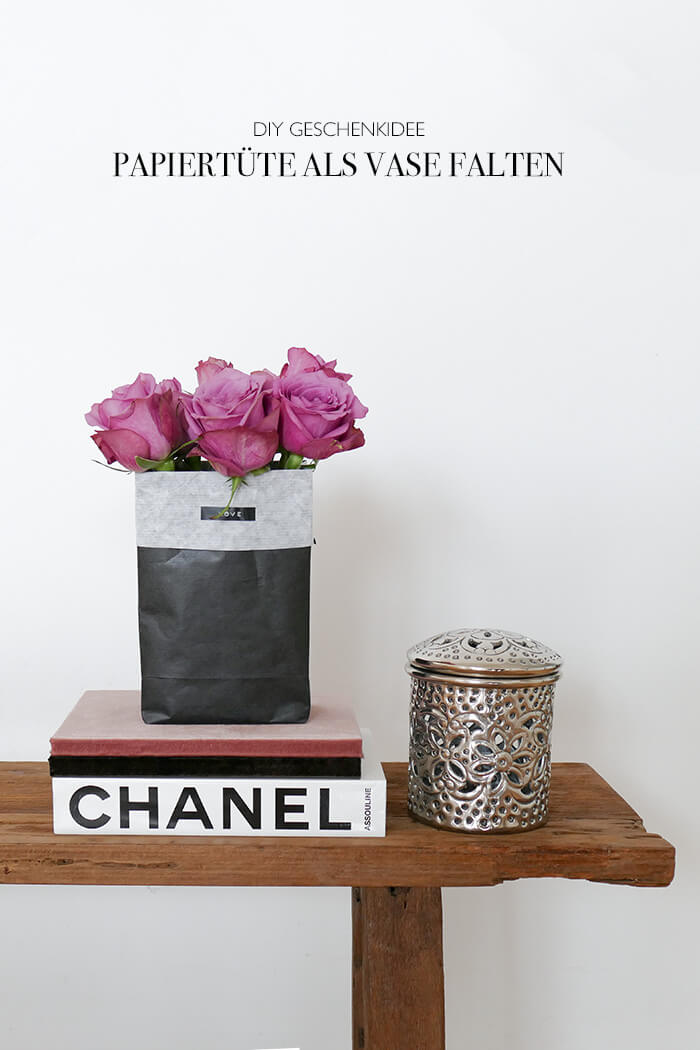 DIY Geschenkidee Vase aus Papiertütet falten Blumenvase basteln 