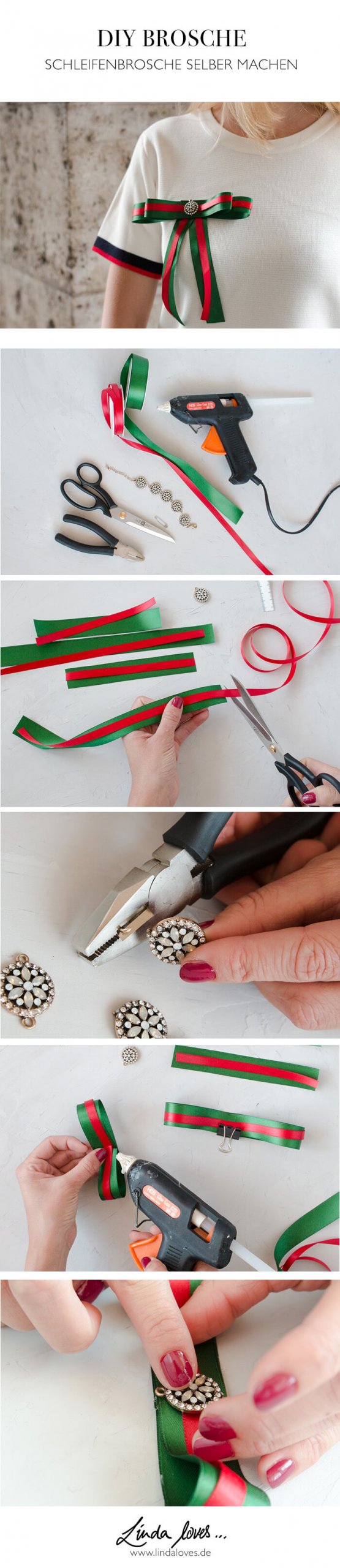 Schleifenbrosche selber machen - Accessoire DIY aus Geschenkbändern - DIY Blog lindaloves.de